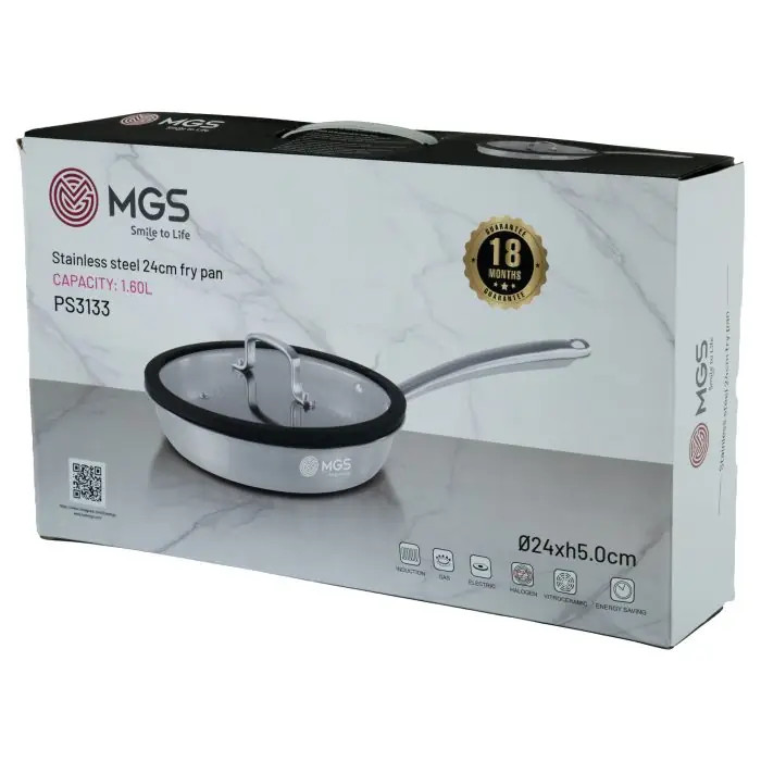 تابه استیل ام جی اس مدل PS3133 سایز ۲۴ کف لیزری